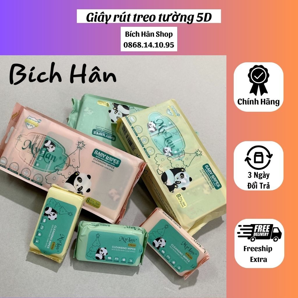 Khăn Giấy Ướt Mini 1 Bịch 8 Gói Nhỏ 64 Tờ