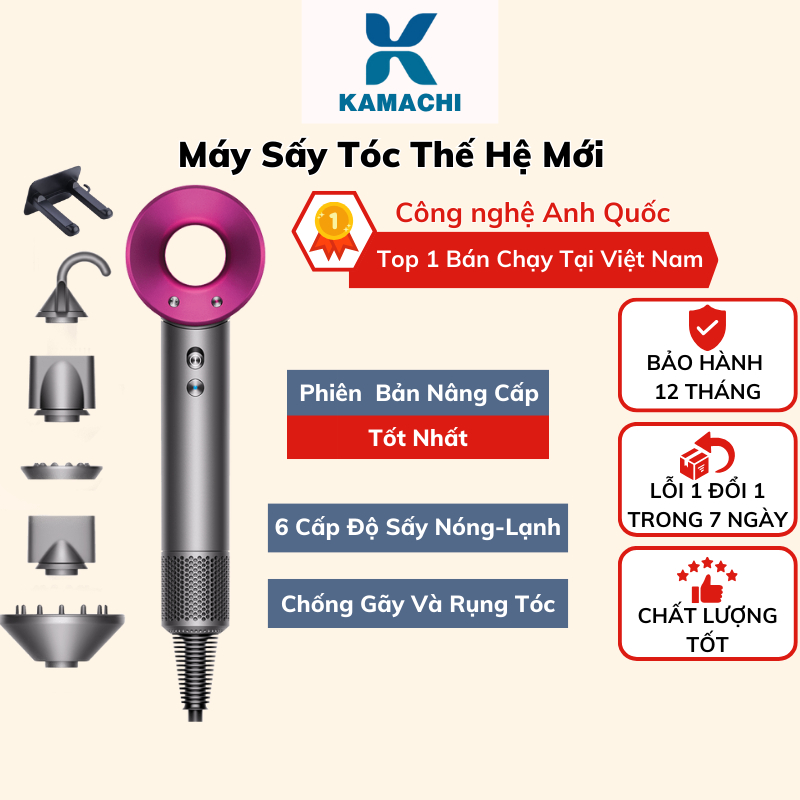 Máy sấy tóc mini DELADEP ion âm 2 chiều nóng lạnh, công suất lớn 2200W, nhanh khô, tạo kiểu, chống gãy rụng tóc - MST08