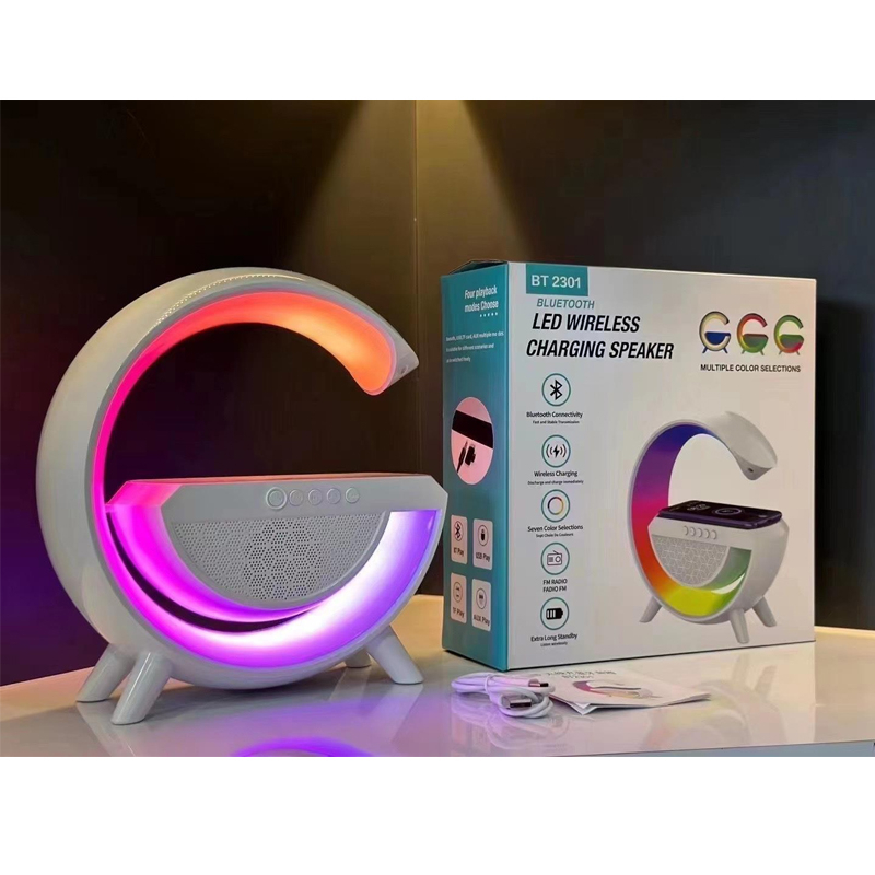 Loa blutooth chữ G BT2301 LED đèn RGB nháy theo nhạc, Pin trâu, bass mạnh, sạc không dây 15w decor bàn học
