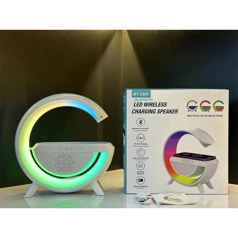 Loa blutooth chữ G BT2301 LED đèn RGB nháy theo nhạc, Pin trâu, bass mạnh, sạc không dây 15w decor bàn học