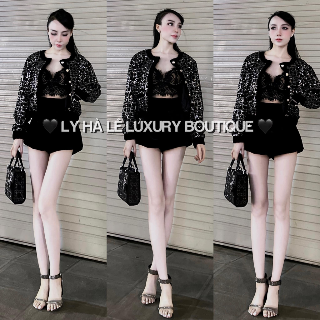 Áo khoác nhung cúc tim nhũ kim sa dài tay