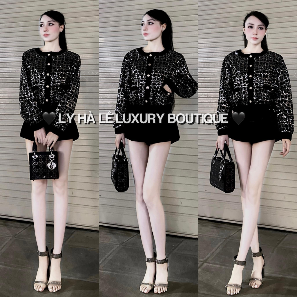 Áo khoác nhung cúc tim nhũ kim sa dài tay