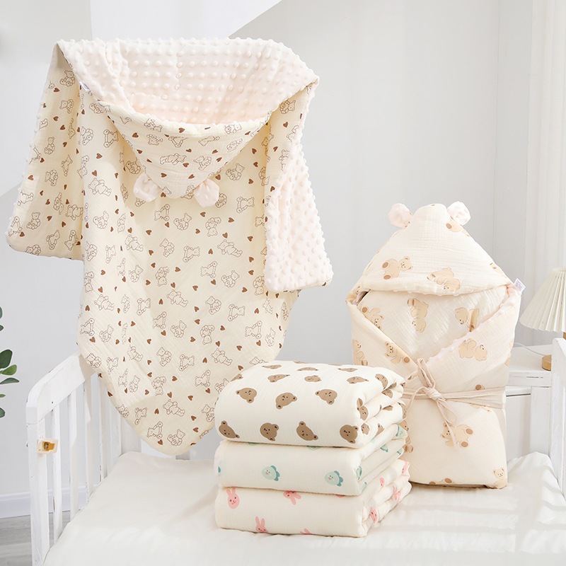 Ủ xô muslin hạt đậu 90*90cm choàng ủ cho bé sơ sinh mùa đông choàng ủ xô muslin 4 lớp ủ xô sơ sinh Êch xanh kids