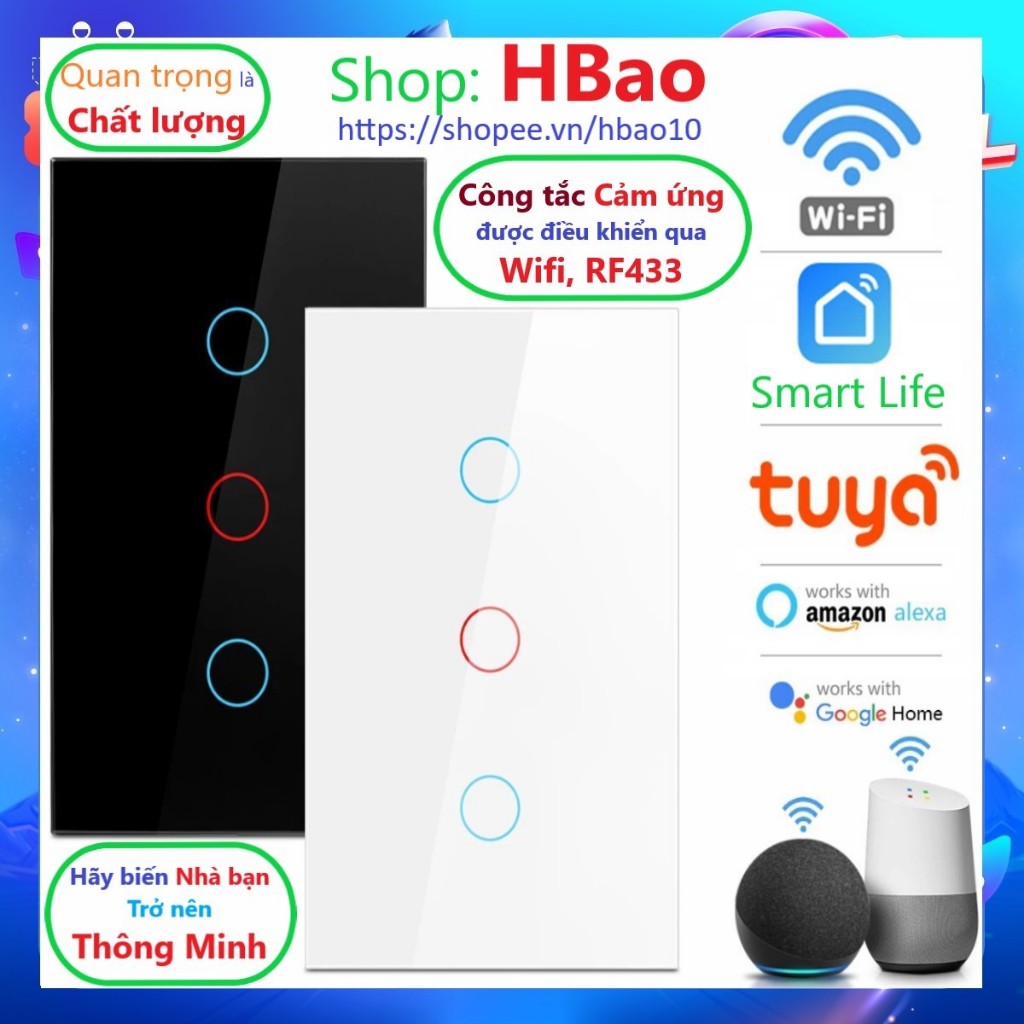 Công Tắc Điều khiển từ xa Thông Minh Wifi Tuya Smartlife RF 433 có 1 2 3 4 Nút Cảm Ứng Bộ Điều Khiển Từ Xa Cao Cấp