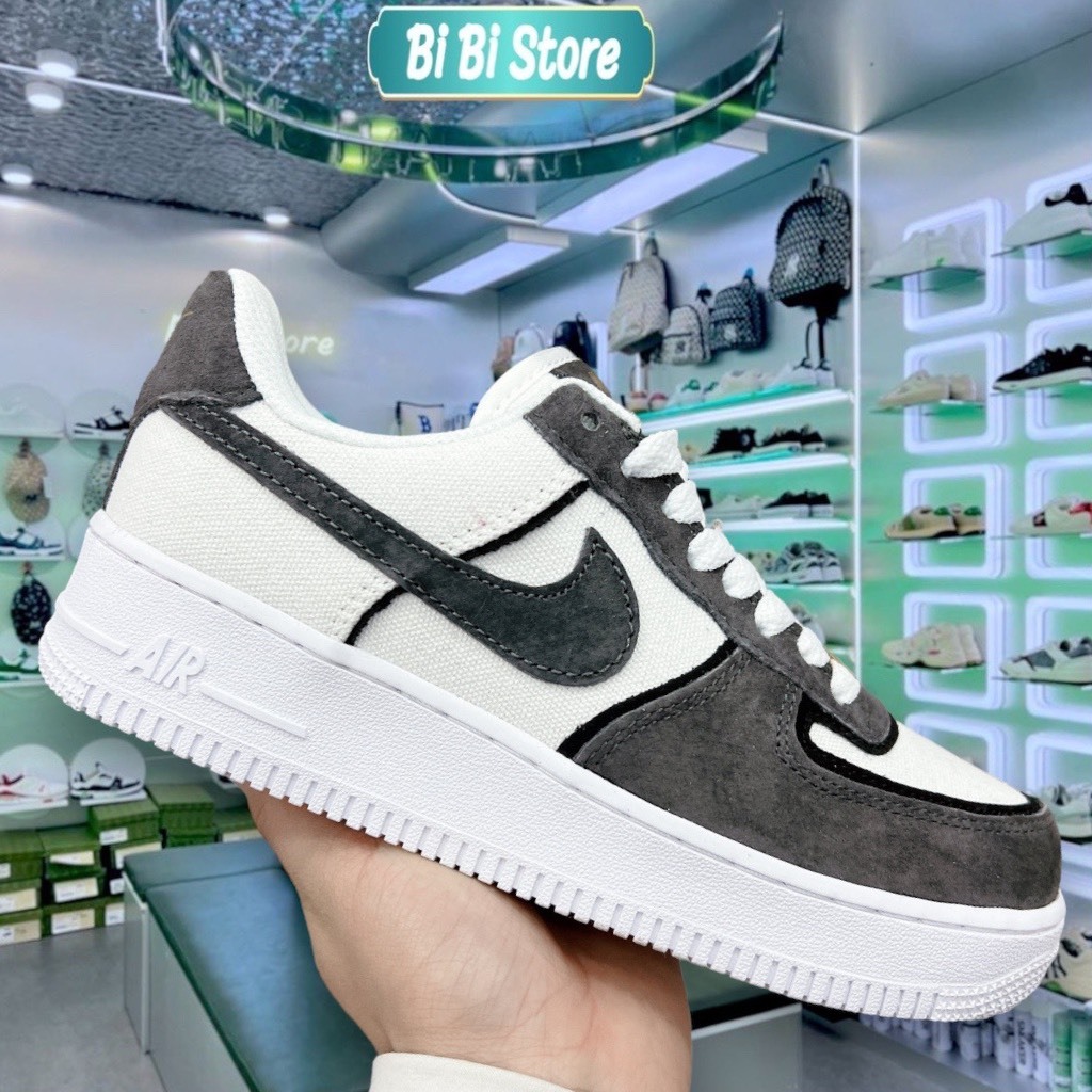 Giày_Nike Air Force 1 Xám Da Lộn Lông Chuột, Sneaker AF1 Da Lộn Bản Cao Cấp Nam Nữ Đế Air Bản Chuẩn Full Phụ Kiện