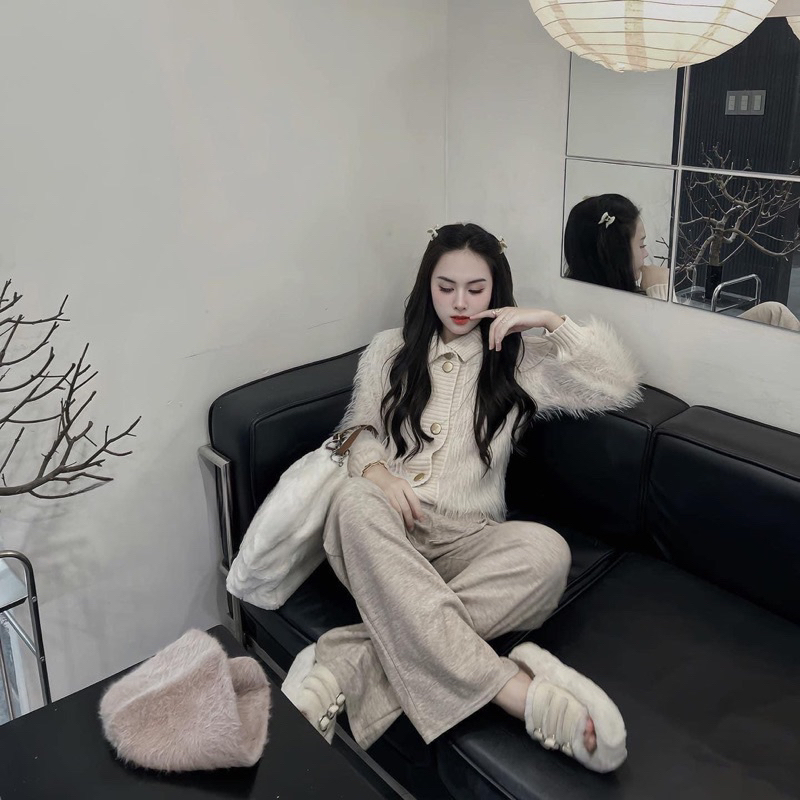 Áo Cadigan Lông Mix Quần Suông QC