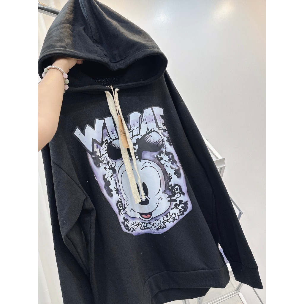 Áo Hoodie Nữ In Mickey Loang Dài Tay Có Mũ Áo Nỉ Nữ Freesize Form Rộng