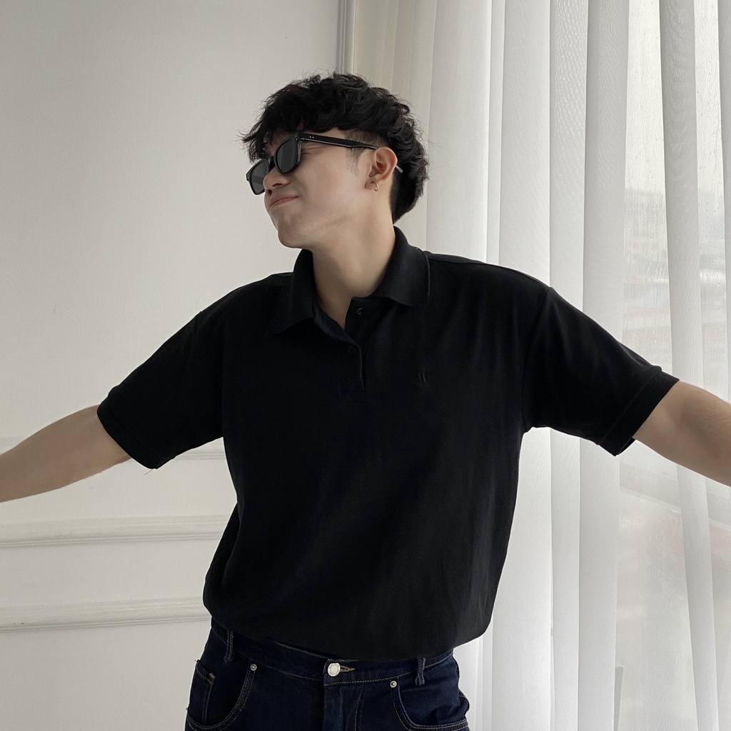 Áo Polo Nam Đen Trơn Vải Cá Sấu Cao Cấp Mặc Mát