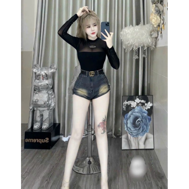 Áo thun nữ form ôm tay dài phối lưới sexy, hàng bigsize 60-90kg