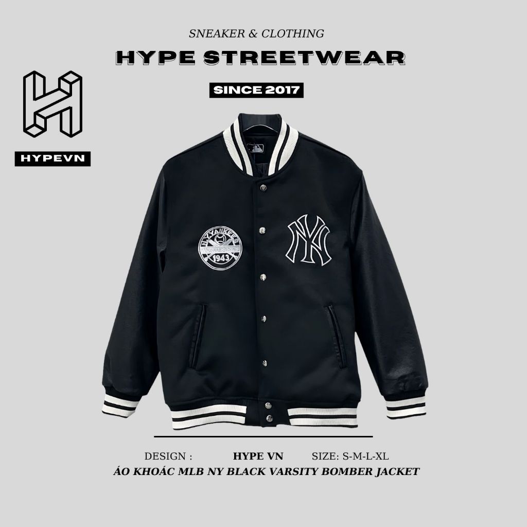 Áo khoác MLB Varsity Bomber Jacket New York Yankees Black - HYPE STREETWEAR | Hàng Quảng Châu cao cấp loại 1.