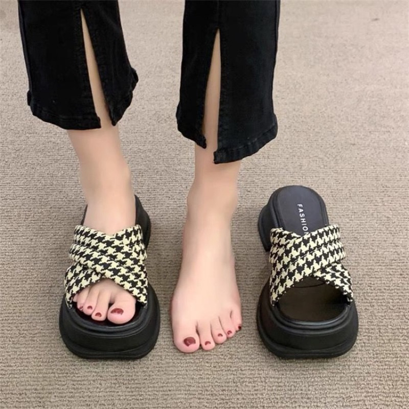 Dép nữ đế xuồng cao cấp quai chéo đế 6cm