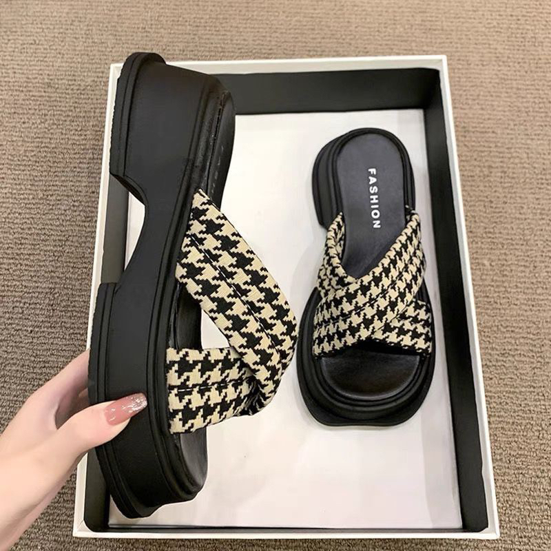 Dép nữ đế xuồng cao cấp quai chéo đế 6cm