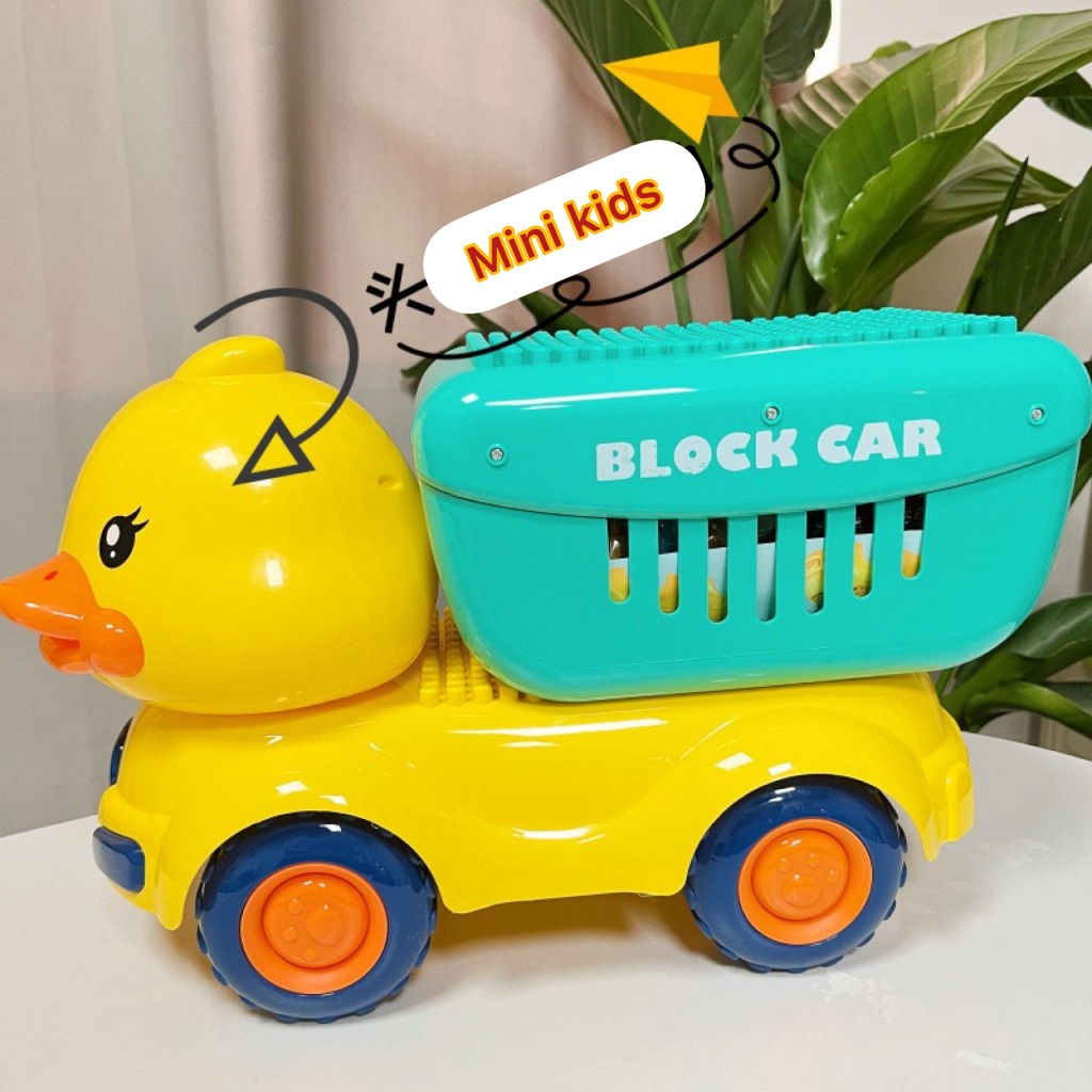 Xe ô Tô tải 3 tầng đường đua dài có thể gấp gọn, Xe Vịt Vàng, Khủng Long, Xe máy xúc, xe Lu Chở Lego 124 Chi Tiết