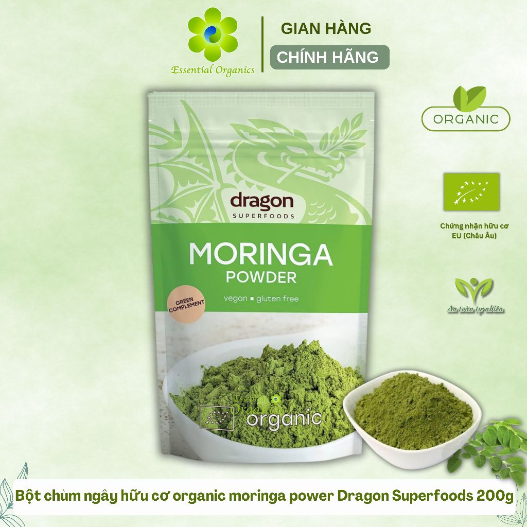 Bột chùm ngây hữu cơ organic moringa power Dragon Superfoods 200g