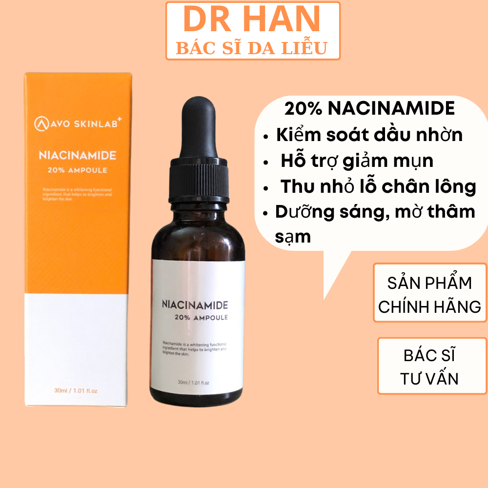 Serum niacinamide 20 Avo skinlab dưỡng sáng da, mờ thâm, kiềm dầu, thu nhỏ lỗ chân lông 30ml