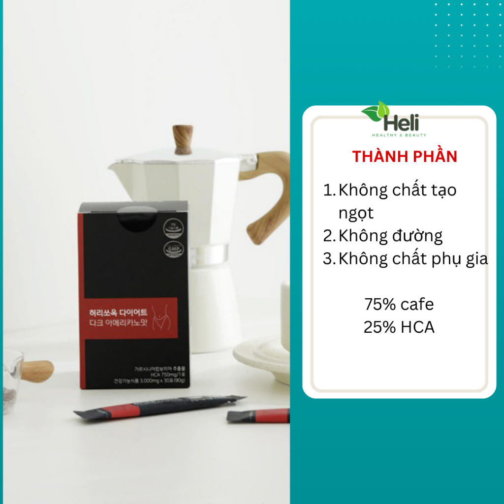 Cà Phê Giảm Cân Chiết Xuất Quả Bứa HealthHouse Heorissok Diet Dark Americano Flavor 30 gói/ 1 hộp