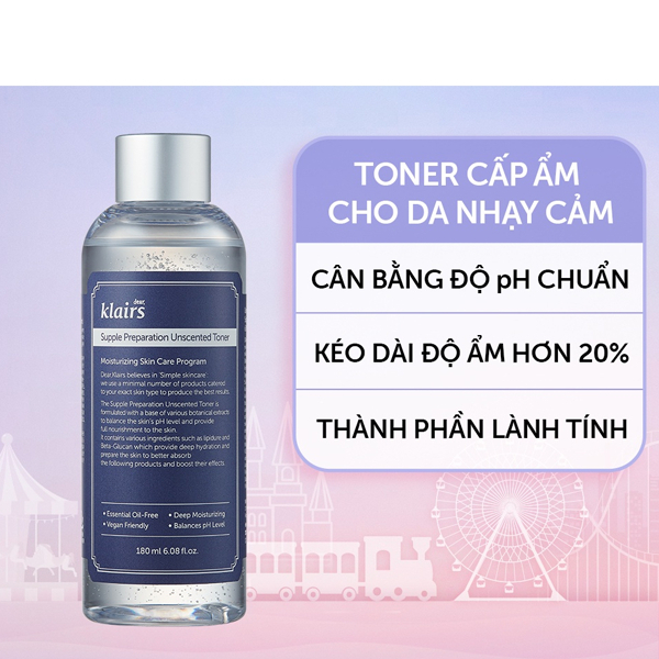 Nước Hoa Hồng Không Mùi Dưỡng Ẩm Và Làm Mềm Da Dear Klairs Supple Preparation Unscented Toner 180ml