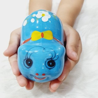 Lợn mini tiết kiệm dáng dài nơ gốm sứ khe to đựng nhẫn trơn