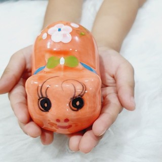 Lợn mini tiết kiệm dáng dài nơ gốm sứ khe to đựng nhẫn trơn