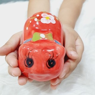 Lợn mini tiết kiệm dáng dài nơ gốm sứ khe to đựng nhẫn trơn