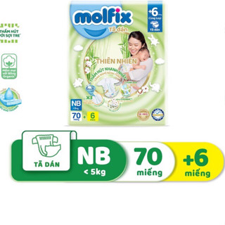 Tã dán sơ sinh thiên nhiên Molfix NB70 miếng tặng 6