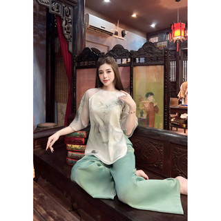 Đồ lam,Bộ lụa nữ,Pháp phục phật tử,Quần áo đi chùa lụa tơ in 3D