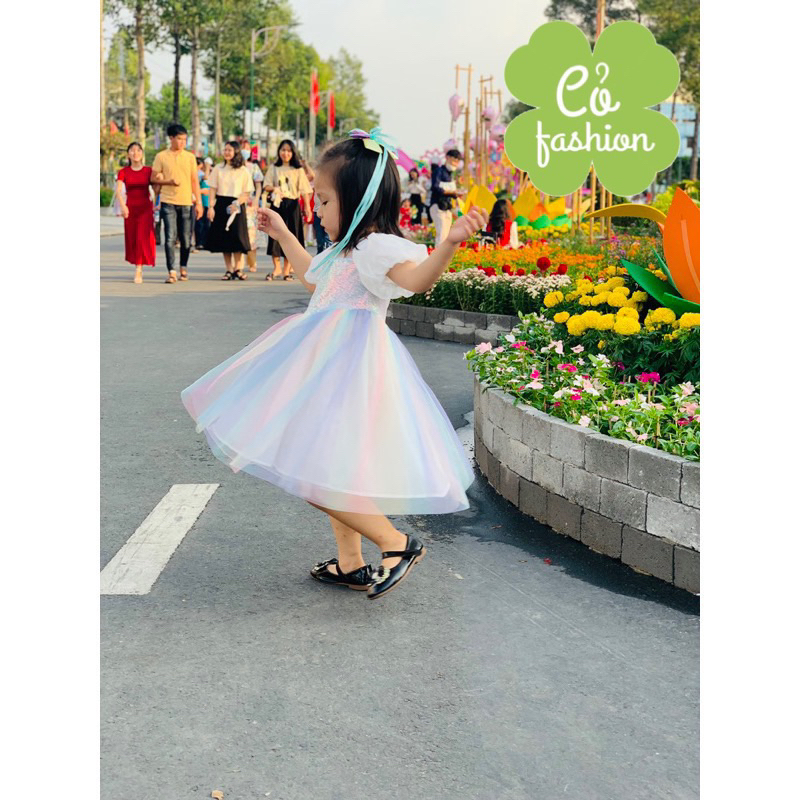 Váy công chúa kim sa cầu vồng siêu xinh cho bé 9-32kg
