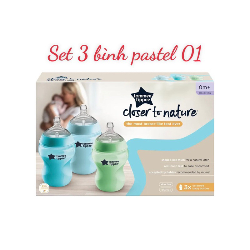 Bình sữa Tommee Tippee nhiều màu sắc Pastel 260ml - núm Âu số 1