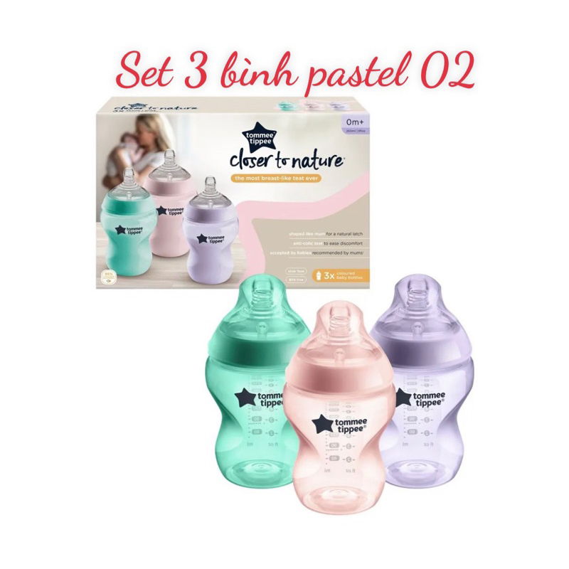 Bình sữa Tommee Tippee nhiều màu sắc Pastel 260ml - núm Âu số 1