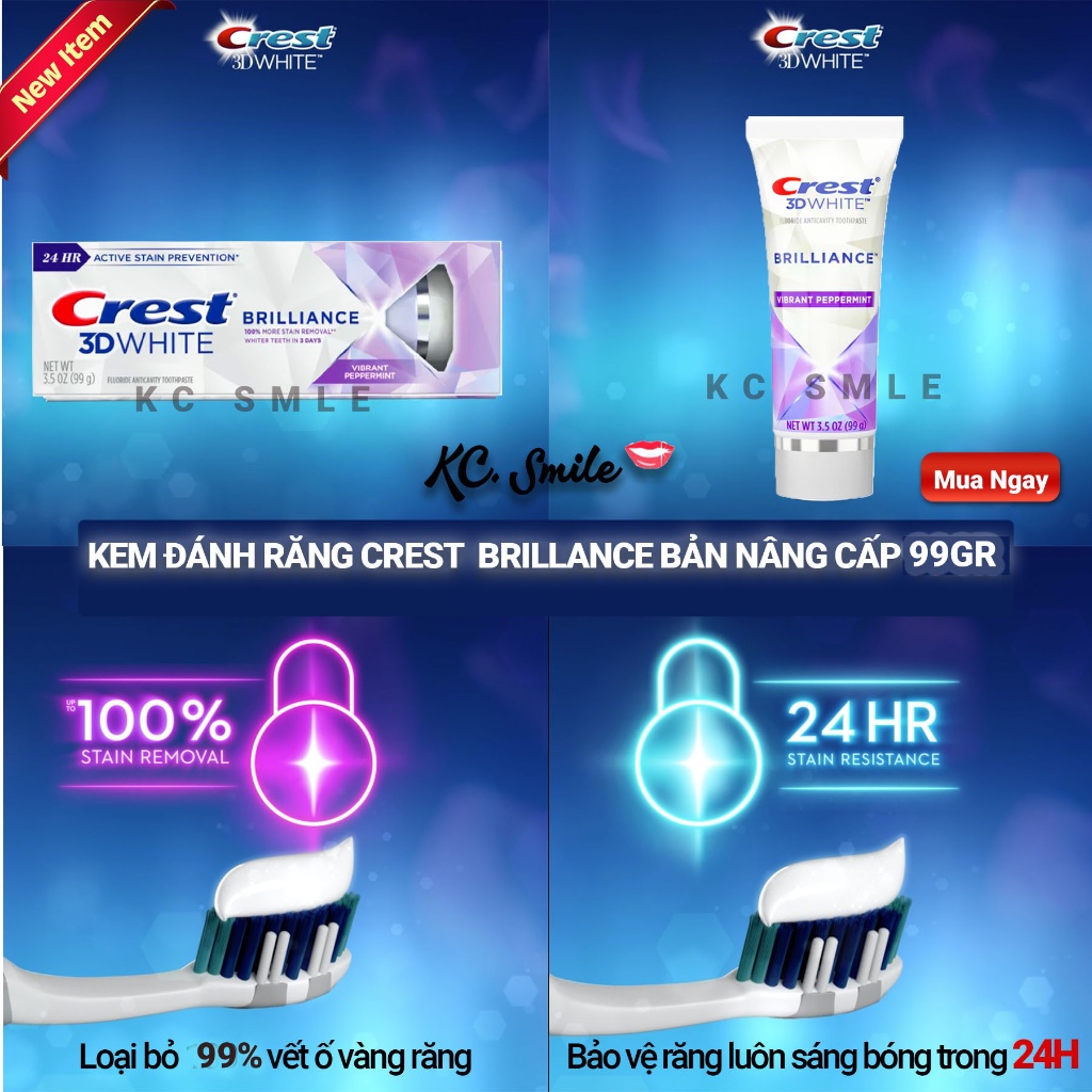 Combo 3 tuýp kem đánh răng crest 3D White Brilliance - 3 pack
