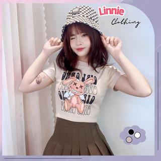 Áo thun ôm in hoạ tiết thỏ siêu quậy kute LINNIE áo kiểu croptop tay ngắn ôm body tôn dáng LNA05