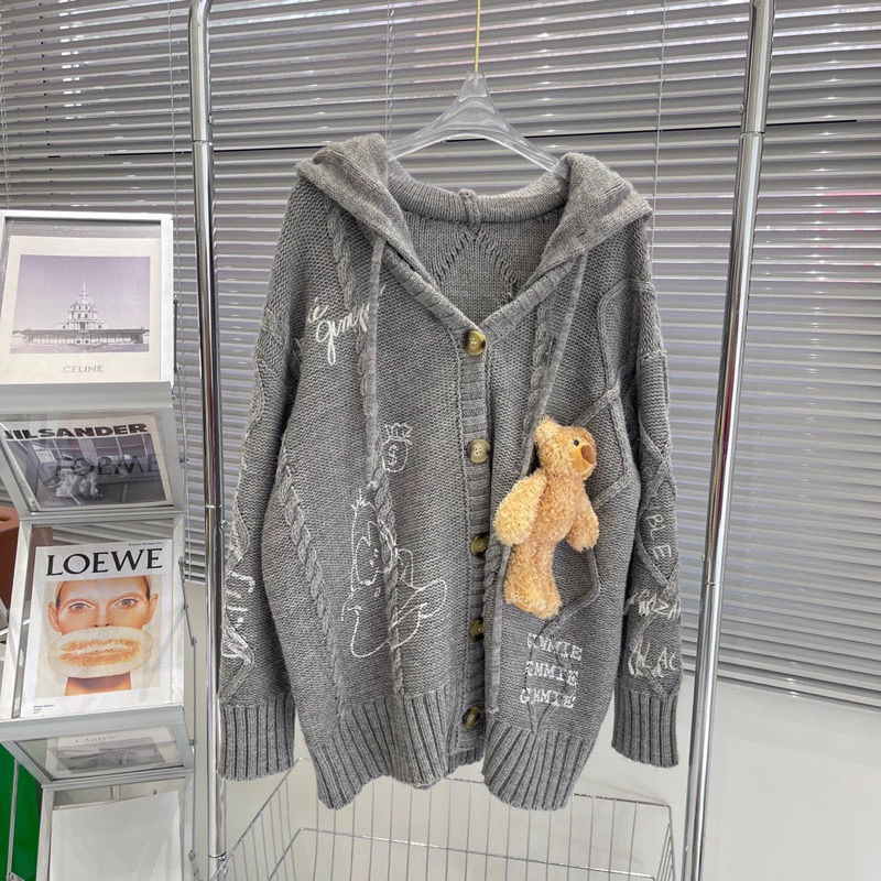 Áo khoác len Gấu Thỏ hoạt hình chữ thêu hàng SC