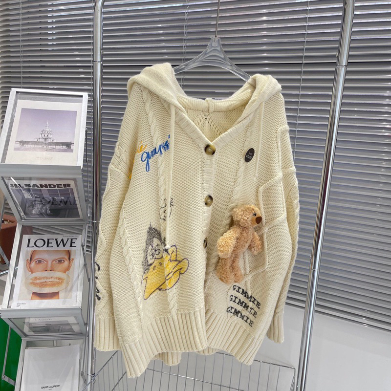 Áo khoác len Gấu Thỏ hoạt hình chữ thêu hàng SC