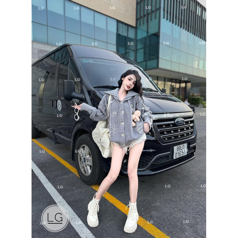 Áo khoác len Gấu Thỏ hoạt hình chữ thêu hàng SC