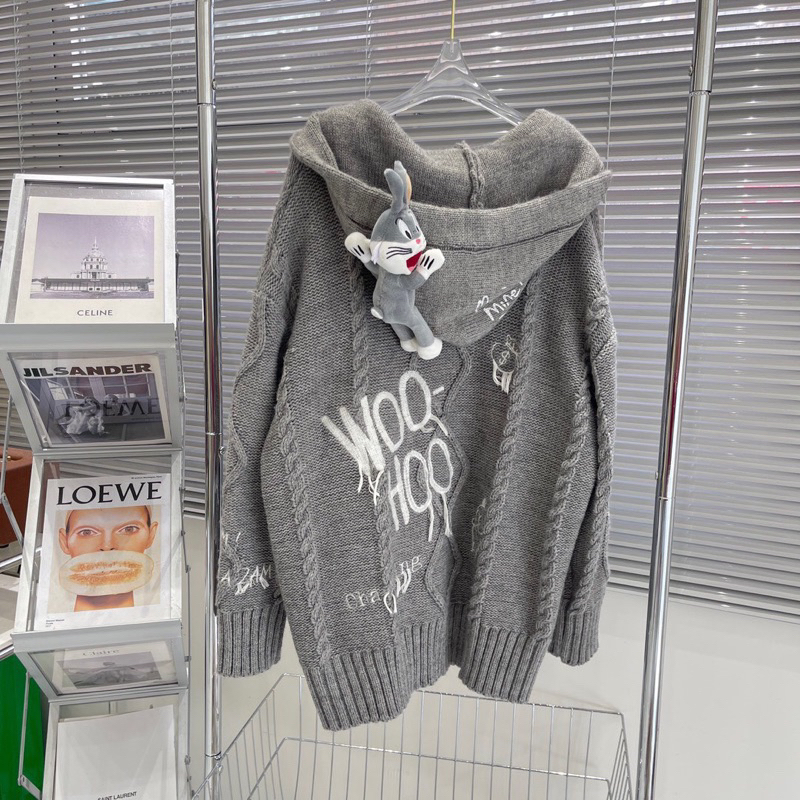 Áo khoác len Gấu Thỏ hoạt hình chữ thêu hàng SC