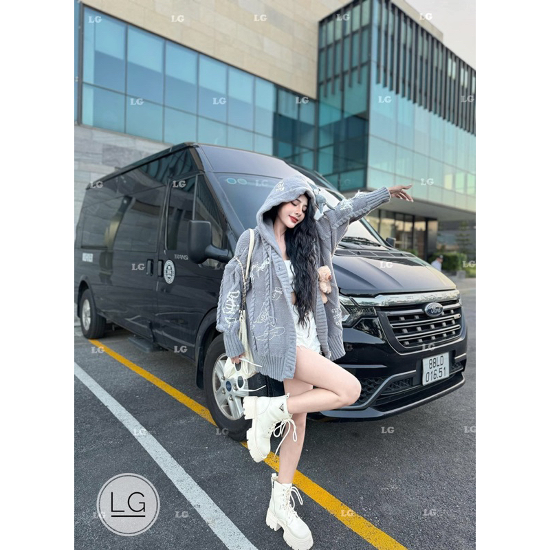 Áo khoác len Gấu Thỏ hoạt hình chữ thêu hàng SC