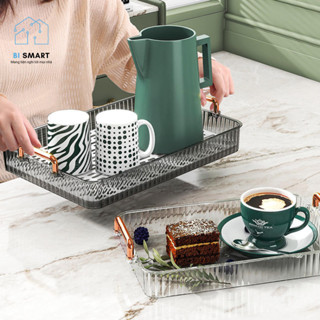 Khay úp cốc ly nhựa PP 2 lớp cứng chịu nhiệt cao cấp dễ vệ sinh có hai màu tay cầm mạ vàng phong cách sang trọng Bismart