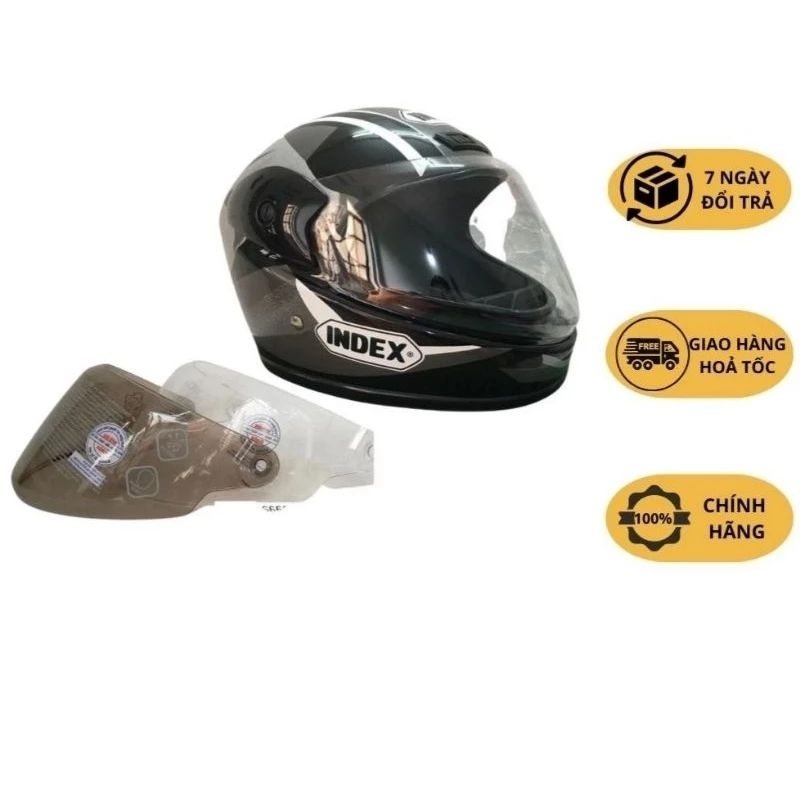 Mũ hàm fullface index chính hãng - Mũ bảo hiểm Index màu đen, xám, xanh