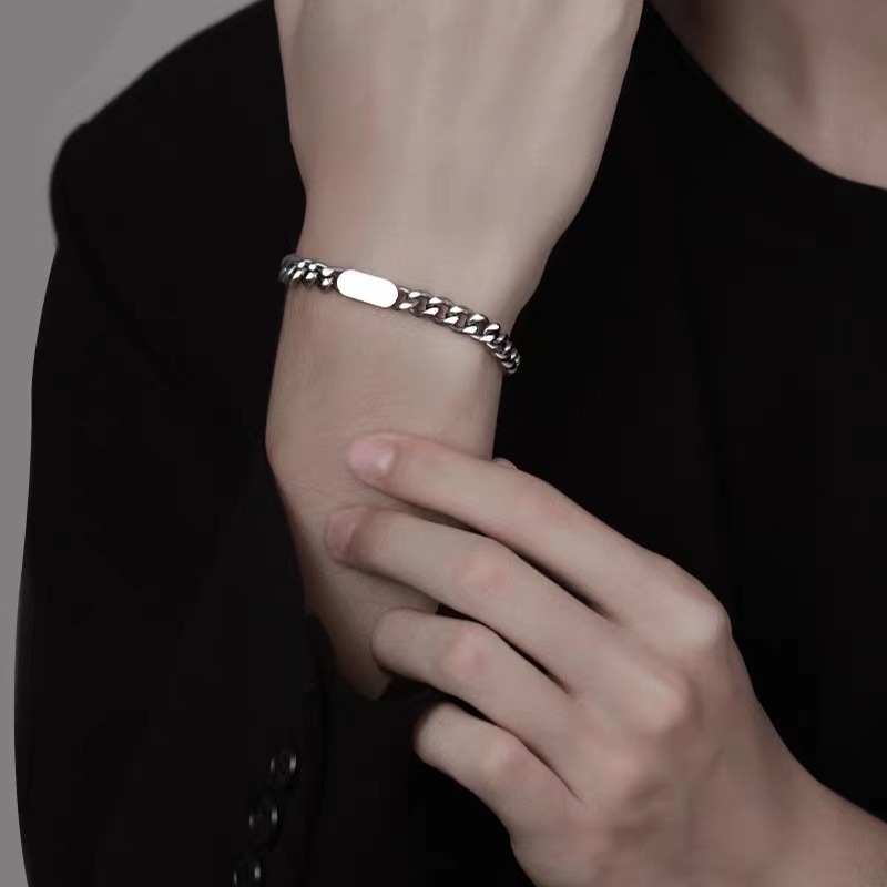 Vòng tay nam lắc tay nam nữ unisex basic KuuClothes chất liệu titan không gỉ mắt xích 8mm - Vòng Tay Square