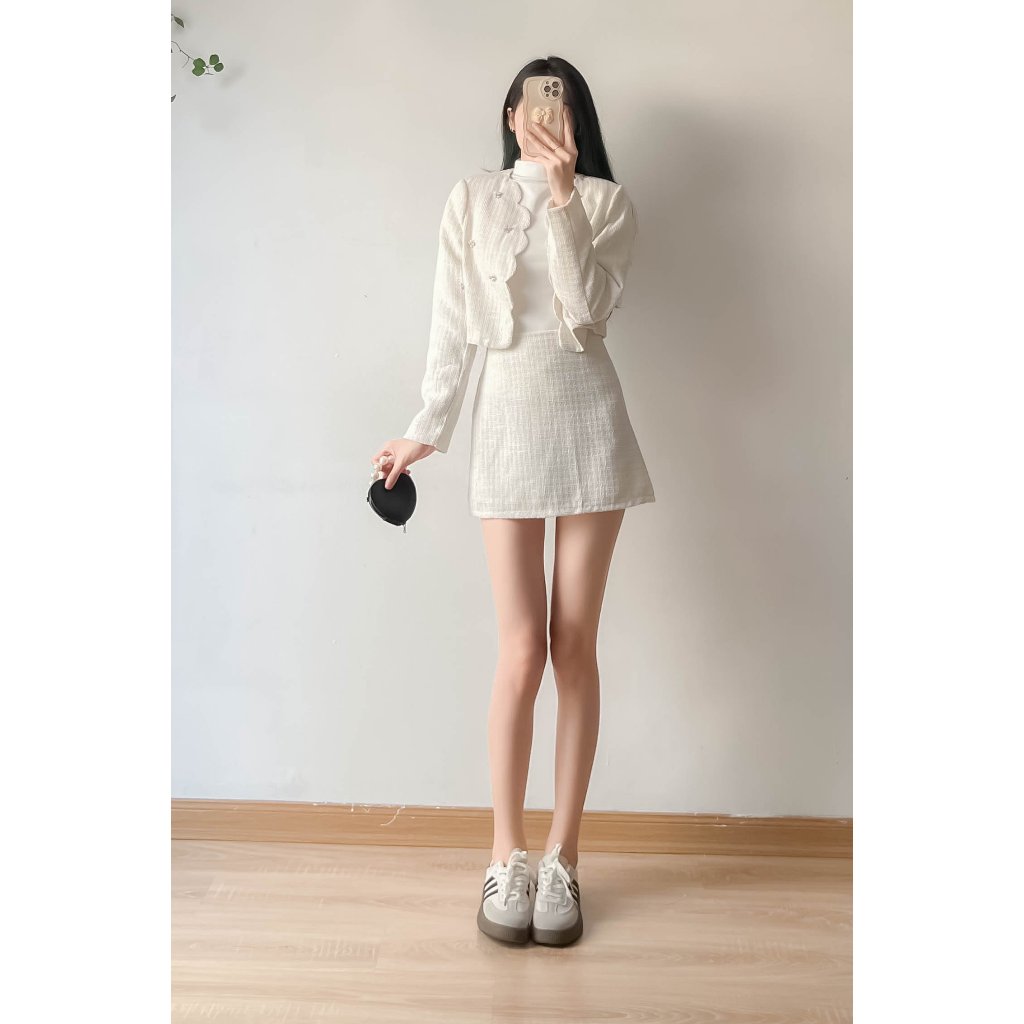 Set áo dạ croptop đính đá kèm chân váy ngắn - Retrostyle - Setda204_P2K10