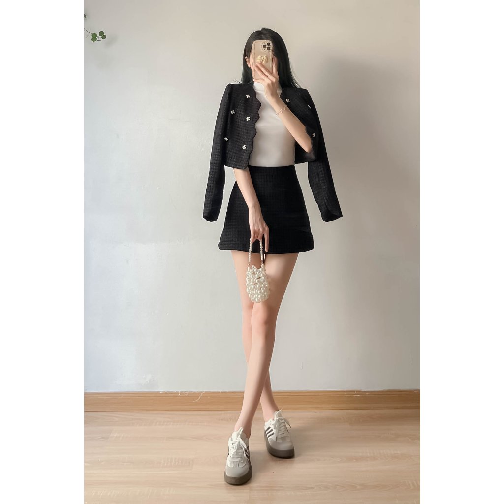 Set áo dạ croptop đính đá kèm chân váy ngắn - Retrostyle - Setda204_P2K10