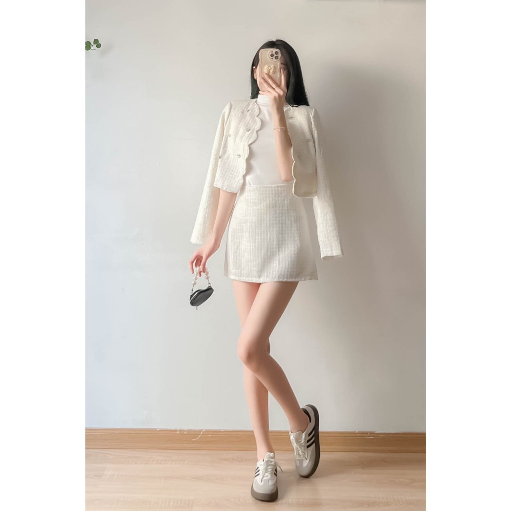 Set áo dạ croptop đính đá kèm chân váy ngắn - Retrostyle - Setda204_P2K10