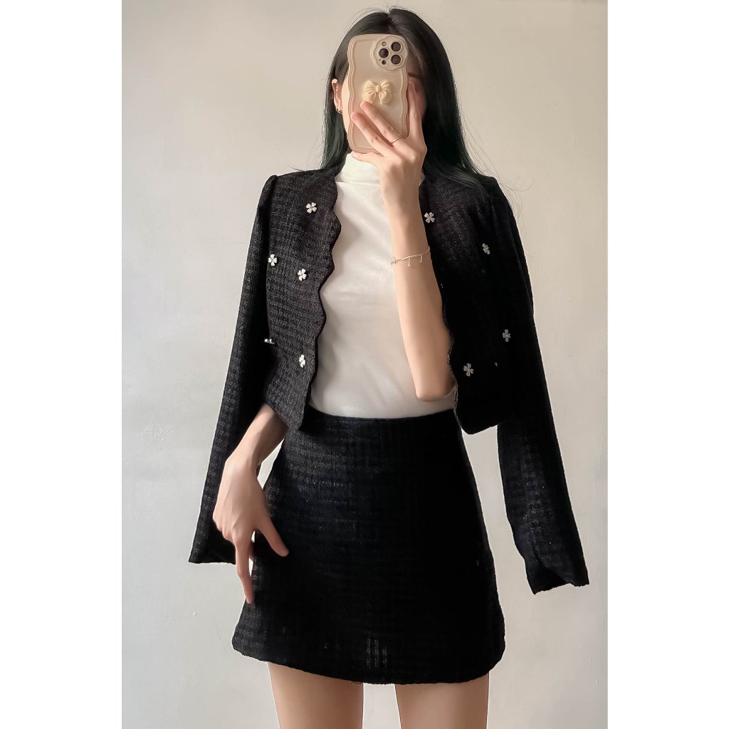 Set áo dạ croptop đính đá kèm chân váy ngắn - Retrostyle - Setda204_P2K10