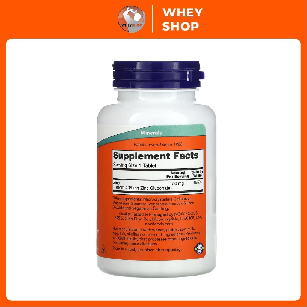 Viên uống bổ sung Now Zinc 50mg  - WHEYSHOP VN