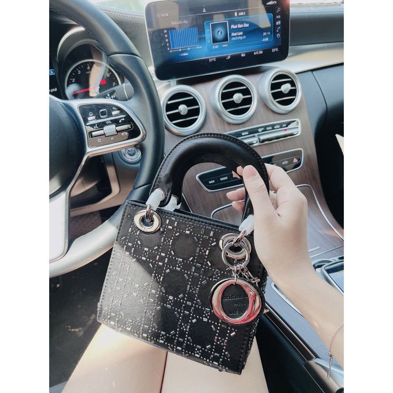 Túi kẹp nách logo #Di.or ngang đính đá dây xich kích thước mini Hari Fashion