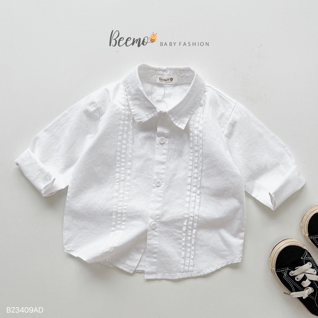 Áo sơ mi dài tay Beemo cho bé trai, xếp li nổi , vải thô Hàn cao cấp, mặc đi học, đi chơi B23409AD