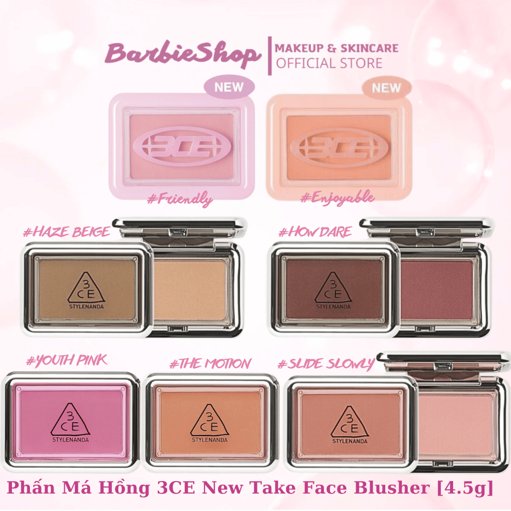 Phấn Má Hồng Tiện Dụng 3CE New Take Face Blusher 4.5g [Youth Pink - Slide Slowy - How Dare - Haze Beige - The Motion]