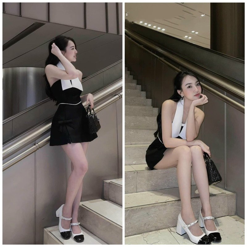 SET ÁO CROP CỔ SƠ MI + CHÂN VÁY NƠ