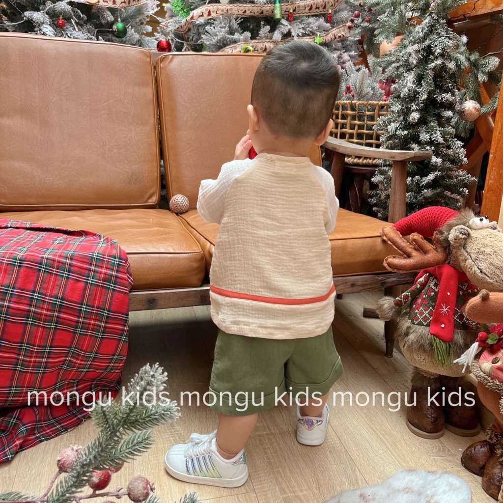 Quần áo thiết kế bé trai _ noel_giáng sinh qua ô cửa_vải linen,vải muslin