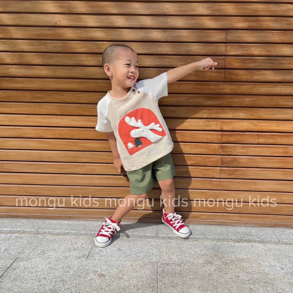 Quần áo thiết kế bé trai _ noel_giáng sinh qua ô cửa_vải linen,vải muslin